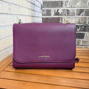 Nanette Lepore Plum Leather Crossbody Bag Gold Chain Strap Flap Purse